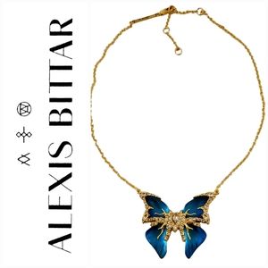 ALEXIS BITTAR SIGNED BLUE LUCITE BUTTERFLY PENDANT NECKLACE, NWOT